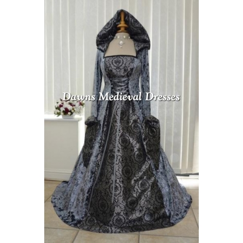 Medieval Handfasting Hooded Wedding Dress Slate